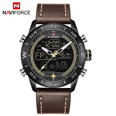 Férfi karórák luxus márkájú férfi bőr sport NAVIFORCE férfi karóra Quartz LED digitális óra vízálló katonai karóra 9134