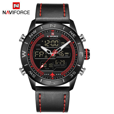 Férfi karórák luxus márkájú férfi bőr sport NAVIFORCE férfi karóra Quartz LED digitális óra vízálló katonai karóra 9134
