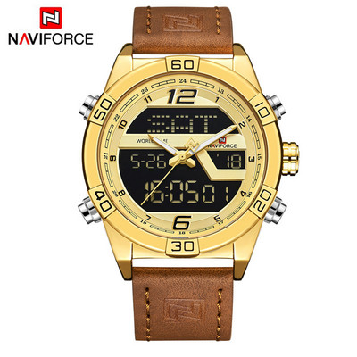 Férfi karórák luxus márkájú férfi bőr sport NAVIFORCE férfi karóra Quartz LED digitális óra vízálló katonai karóra 9134