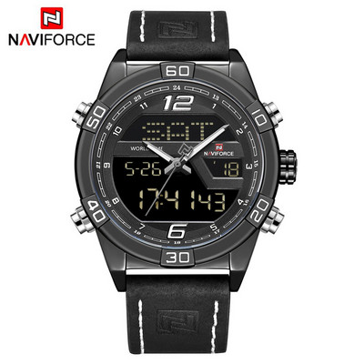 Férfi karórák luxus márkájú férfi bőr sport NAVIFORCE férfi karóra Quartz LED digitális óra vízálló katonai karóra 9134