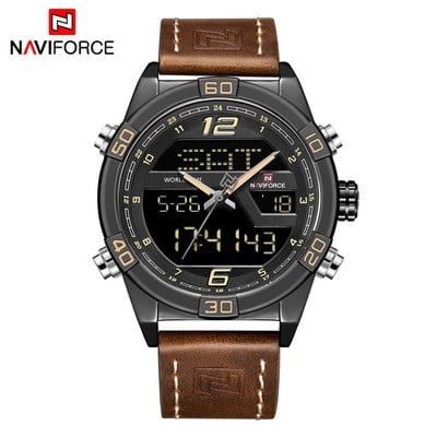 Férfi karórák luxus márkájú férfi bőr sport NAVIFORCE férfi karóra Quartz LED digitális óra vízálló katonai karóra 9134