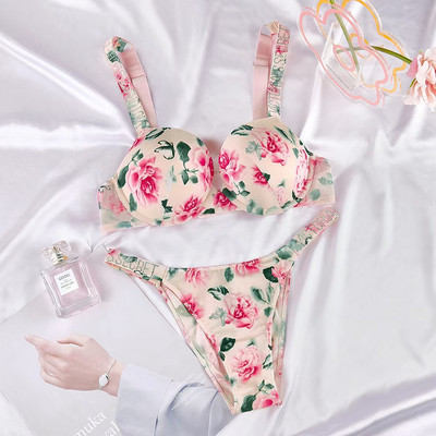 Naujas 2 dalių bikinių rinkinys raidėmis Sexy Bras Kalnų krištolas apatinis trikotažas Moteriški rinkiniai Rožinis Patogus Push Up Didelio dydžio liemenėlės kelnaičių apatinio trikotažo rinkinys