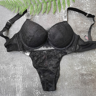 Naujas 2 dalių bikinių rinkinys raidėmis Sexy Bras Kalnų krištolas apatinis trikotažas Moteriški rinkiniai Rožinis Patogus Push Up Didelio dydžio liemenėlės kelnaičių apatinio trikotažo rinkinys