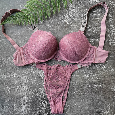 Naujas 2 dalių bikinių rinkinys raidėmis Sexy Bras Kalnų krištolas apatinis trikotažas Moteriški rinkiniai Rožinis Patogus Push Up Didelio dydžio liemenėlės kelnaičių apatinio trikotažo rinkinys