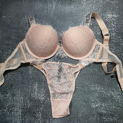 Naujas 2 dalių bikinių rinkinys raidėmis Sexy Bras Kalnų krištolas apatinis trikotažas Moteriški rinkiniai Rožinis Patogus Push Up Didelio dydžio liemenėlės kelnaičių apatinio trikotažo rinkinys