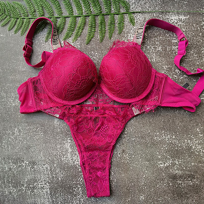 Naujas 2 dalių bikinių rinkinys raidėmis Sexy Bras Kalnų krištolas apatinis trikotažas Moteriški rinkiniai Rožinis Patogus Push Up Didelio dydžio liemenėlės kelnaičių apatinio trikotažo rinkinys