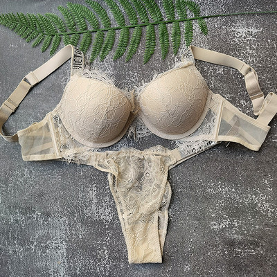 Naujas 2 dalių bikinių rinkinys raidėmis Sexy Bras Kalnų krištolas apatinis trikotažas Moteriški rinkiniai Rožinis Patogus Push Up Didelio dydžio liemenėlės kelnaičių apatinio trikotažo rinkinys