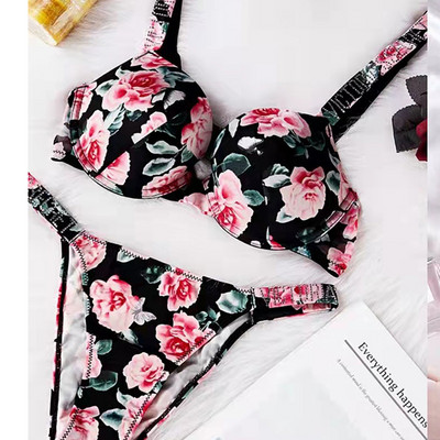 Naujas 2 dalių bikinių rinkinys raidėmis Sexy Bras Kalnų krištolas apatinis trikotažas Moteriški rinkiniai Rožinis Patogus Push Up Didelio dydžio liemenėlės kelnaičių apatinio trikotažo rinkinys