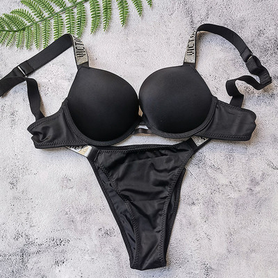 Naujas 2 dalių bikinių rinkinys raidėmis Sexy Bras Kalnų krištolas apatinis trikotažas Moteriški rinkiniai Rožinis Patogus Push Up Didelio dydžio liemenėlės kelnaičių apatinio trikotažo rinkinys