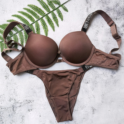 Naujas 2 dalių bikinių rinkinys raidėmis Sexy Bras Kalnų krištolas apatinis trikotažas Moteriški rinkiniai Rožinis Patogus Push Up Didelio dydžio liemenėlės kelnaičių apatinio trikotažo rinkinys