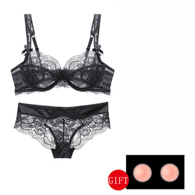 Violetinė moteriška seksualus apatinis trikotažas permatomas liemenėlės ir kelnaičių rinkiniai didelio dydžio siuvinėjimas Push Up nėrinių liemenėlė moteriškų apatinių rinkinys juodas