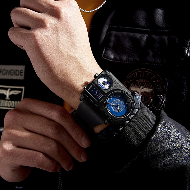 Oulm 5026 dvigubo ekrano rankinis vyriškas dviejų laiko zonų sportinis laikrodis vyriškas didelio dydžio kvarcinis laikrodis vyriški kasdieniai odiniai laikrodžiai