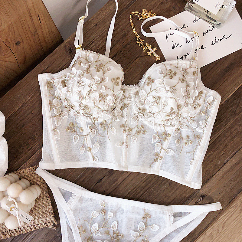 Francuski bijeli cvjetni vez, romantična tanka šalica s jastučićem, žensko seksi push up donje rublje, kompleti grudnjaka s podesivim produljenjem donjeg rublja