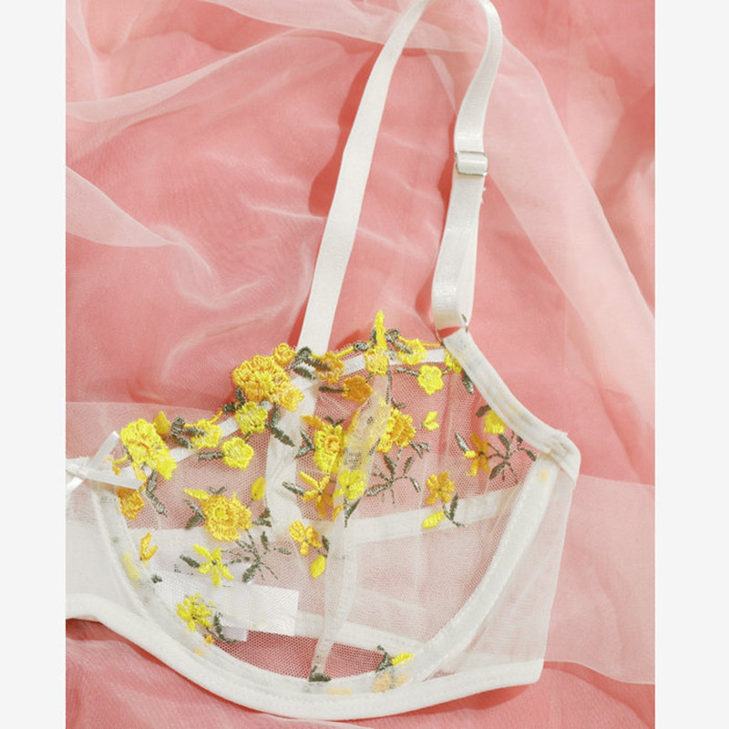 Dviejų dalių gėlių liemenėlių rinkinys moteriškas permatomas liemenėlės apatinis siūlas + apatinio trikotažo komplektas Moteriškas seksualus apatinio trikotažo rinkinys