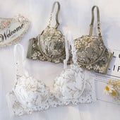 Roseheart Moteriškas apatinis trikotažas, nėriniai, raukiniai dirželiai Bralette minkštos apdailos paminkštintos kelnaitės Push Up Wireless Liemenėlių rinkiniai AB siuvinėjimas