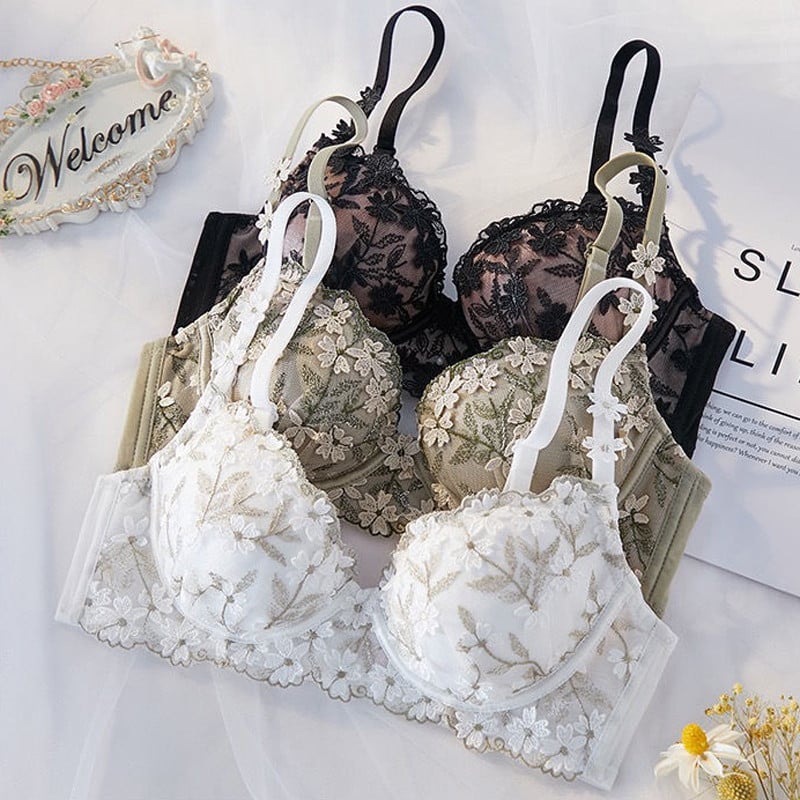 Roseheart Moteriškas apatinis trikotažas, nėriniai, raukiniai dirželiai Bralette minkštos apdailos paminkštintos kelnaitės Push Up Wireless Liemenėlių rinkiniai AB siuvinėjimas