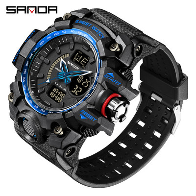 SANDA Military Férfi Sport Army karórák G stílusú Big Dial Analóg Digitális Kvarc Vízálló Férfi Karóra montre homme