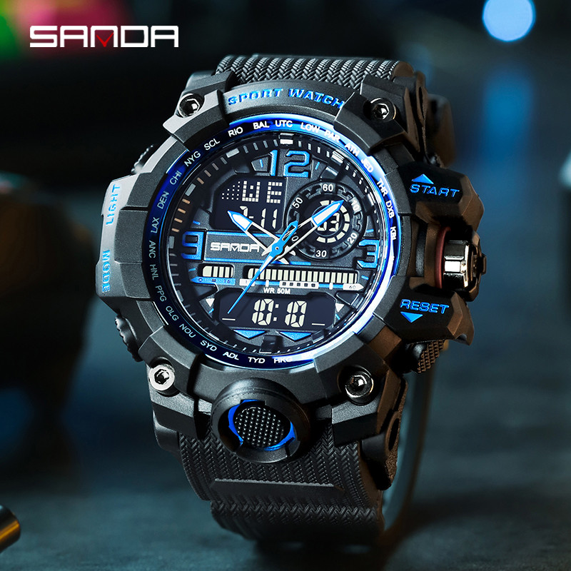 SANDA Military Férfi Sport Army karórák G stílusú Big Dial Analóg Digitális Kvarc Vízálló Férfi Karóra montre homme