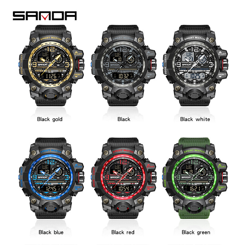 SANDA Military Férfi Sport Army karórák G stílusú Big Dial Analóg Digitális Kvarc Vízálló Férfi Karóra montre homme