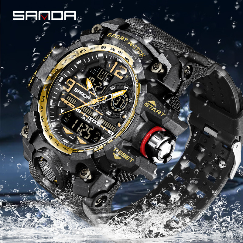 SANDA Military Férfi Sport Army karórák G stílusú Big Dial Analóg Digitális Kvarc Vízálló Férfi Karóra montre homme