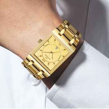 VAVAVOOM Луксозни златни изцяло стоманени часовници Мъжки квадратни кварцови ръчни часовници за мъже Спорт Водоустойчив