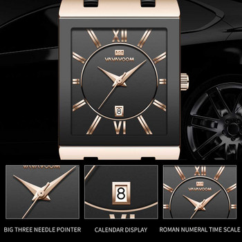 VAVAVOOM Луксозни златни изцяло стоманени часовници Мъжки квадратни кварцови ръчни часовници за мъже Спорт Водоустойчив