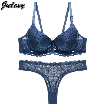 Julexy BC Cup Hollow Out Дамски сутиен Комплект Push Up Плътен дантелен сутиен Комплекти слипове Бельо Прозрачно бельо Комплект гащи