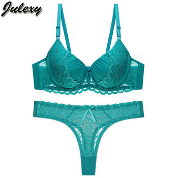 Julexy BC Cup Hollow Out Дамски сутиен Комплект Push Up Плътен дантелен сутиен Комплекти слипове Бельо Прозрачно бельо Комплект гащи