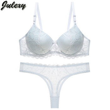 Julexy BC Cup Hollow Out Дамски сутиен Комплект Push Up Плътен дантелен сутиен Комплекти слипове Бельо Прозрачно бельо Комплект гащи