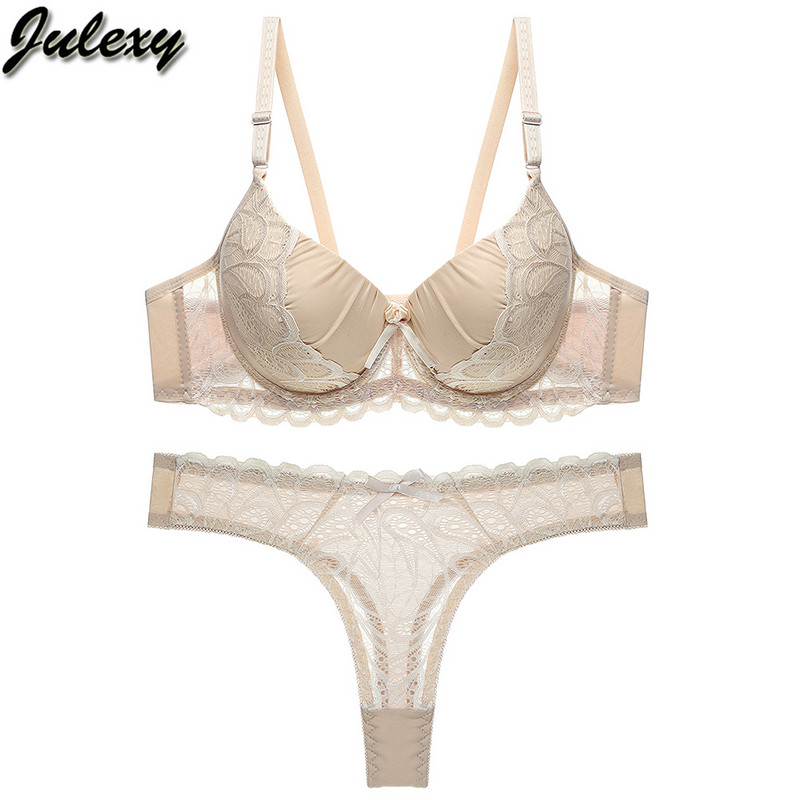 Julexy BC Cup Hollow Out moteriškų liemenėlių rinkinys Push Up Solid Lace Liemenėlės trumpi rinkiniai Intymūs permatomi apatiniai kelnaičių rinkinys
