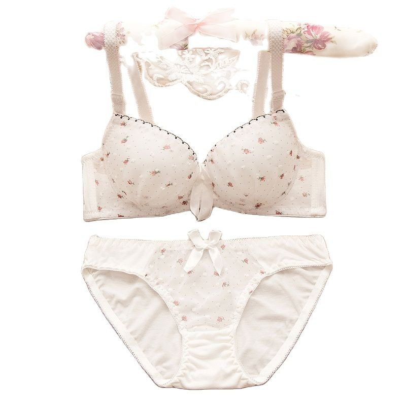 Medvilninė nėrinių liemenėlė su kelnaičių rinkiniu tašku gėlėta mergaičių apatinio trikotažo rinkinys, patogus minkštas apatinis trikotažas