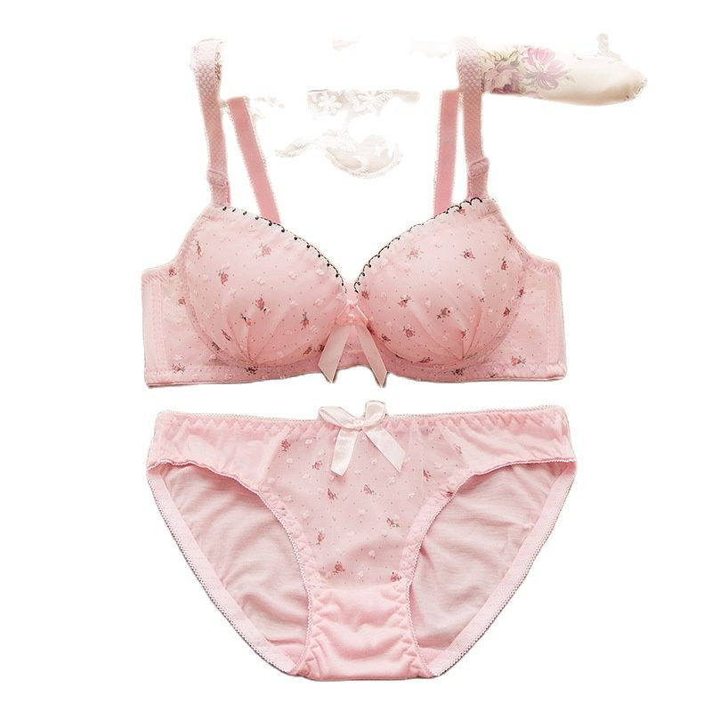 Medvilninė nėrinių liemenėlė su kelnaičių rinkiniu tašku gėlėta mergaičių apatinio trikotažo rinkinys, patogus minkštas apatinis trikotažas