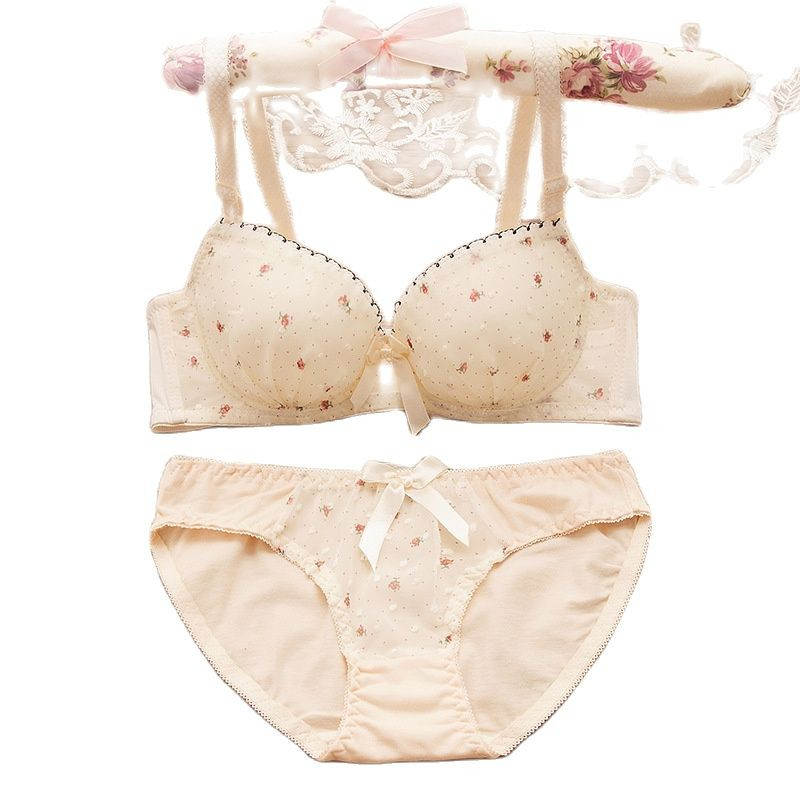 Medvilninė nėrinių liemenėlė su kelnaičių rinkiniu tašku gėlėta mergaičių apatinio trikotažo rinkinys, patogus minkštas apatinis trikotažas