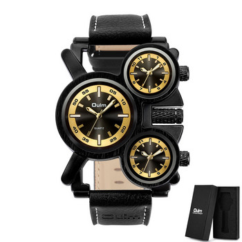 Ανδρικά ρολόγια Punk Style Oulm 1167 Νέο ρετρό ανδρικό ρολόι χαλαζία Μοναδικό ρολόι χαλαζία 3 ζώνης ώρας Δερμάτινο στρατιωτικό ρολόι χειρός