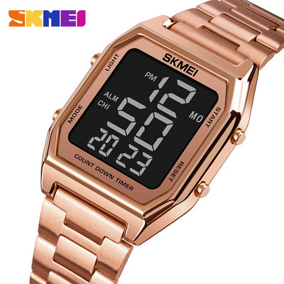 SKMEI kettős idő, nagy számok egyszerű férfi karóra Golden vízálló világító kronográf rózsa ultravékony elektronikus reloj 1735