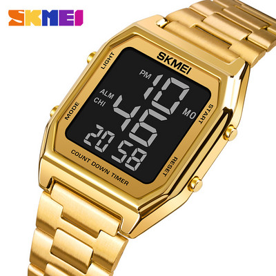 SKMEI kettős idő, nagy számok egyszerű férfi karóra Golden vízálló világító kronográf rózsa ultravékony elektronikus reloj 1735