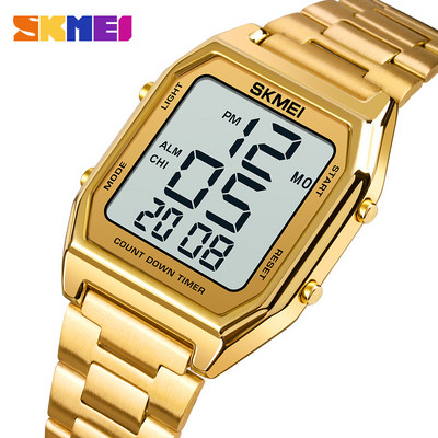 SKMEI kettős idő, nagy számok egyszerű férfi karóra Golden vízálló világító kronográf rózsa ultravékony elektronikus reloj 1735