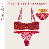 Sexy spodná bielizeň, podprsenka s kosticami a pol košíčkom, dámska vyšívaná čipka, spodná bielizeň + tangá, 2-dielna súprava