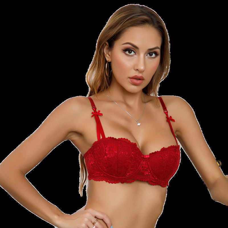 Sexy spodná bielizeň, podprsenka s kosticami a pol košíčkom, dámska vyšívaná čipka, spodná bielizeň + tangá, 2-dielna súprava