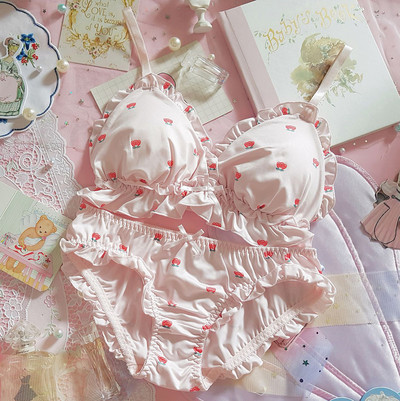 Fehérnemű szett Női Kawaii japán melltartó és bugyi szett vezeték nélküli puha fehérnemű alvó intim szett Aranyos Lolita melltartó és bugyi szett
