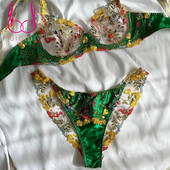 GIOIO Erotiniai gėlių siuvinėjimo liemenėlės ir prabangių kelnaičių ansamblis Sexy Lingerie Moteriškas necenzūruotas permatomas nėriniuotas itin plonas apatinis trikotažas