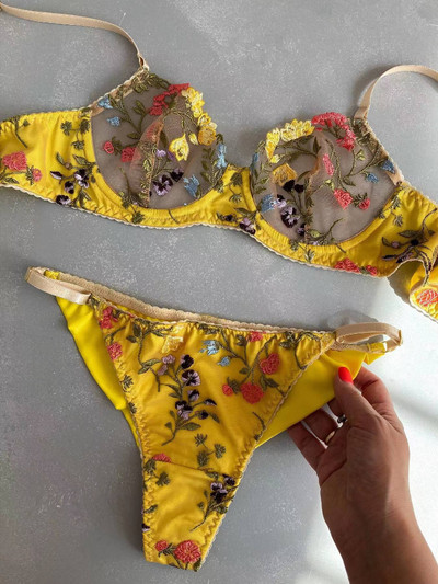 GIOIO Erotiniai gėlių siuvinėjimo liemenėlės ir prabangių kelnaičių ansamblis Sexy Lingerie Moteriškas necenzūruotas permatomas nėriniuotas itin plonas apatinis trikotažas