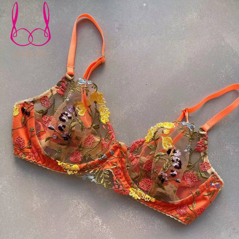 GIOIO Erotiniai gėlių siuvinėjimo liemenėlės ir prabangių kelnaičių ansamblis Sexy Lingerie Moteriškas necenzūruotas permatomas nėriniuotas itin plonas apatinis trikotažas