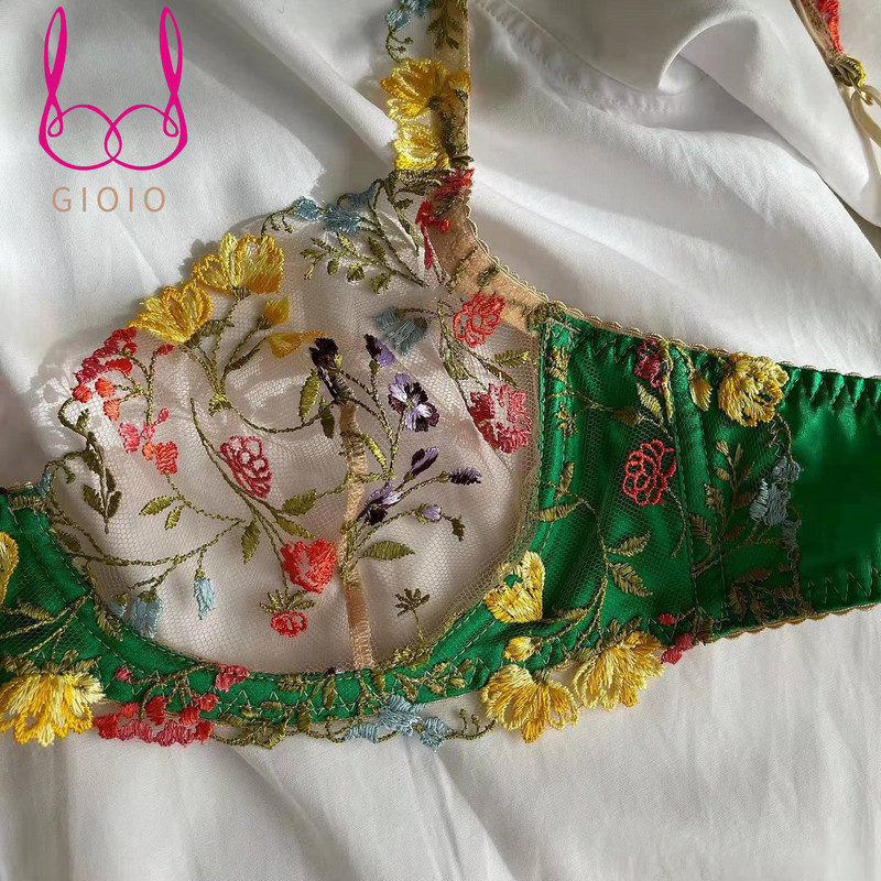 GIOIO Erotiniai gėlių siuvinėjimo liemenėlės ir prabangių kelnaičių ansamblis Sexy Lingerie Moteriškas necenzūruotas permatomas nėriniuotas itin plonas apatinis trikotažas