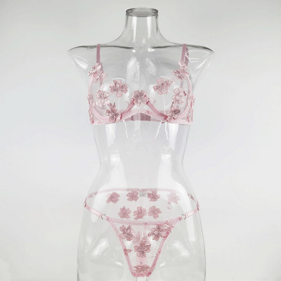 Yimunancy 2 dalių gėlėtas liemenėlių rinkinys moteriškas permatomas liemenėlės apatinis siūlas + kelnaitės 2021 m. pavasario seksualus apatinis trikotažas, saldus apatinio trikotažo rinkinys