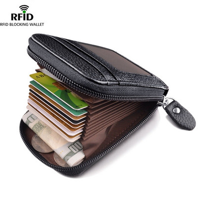 Vyriška piniginė odos kreditinių kortelių laikiklis RFID blokuojantis užtrauktuku vyriškas krepšys