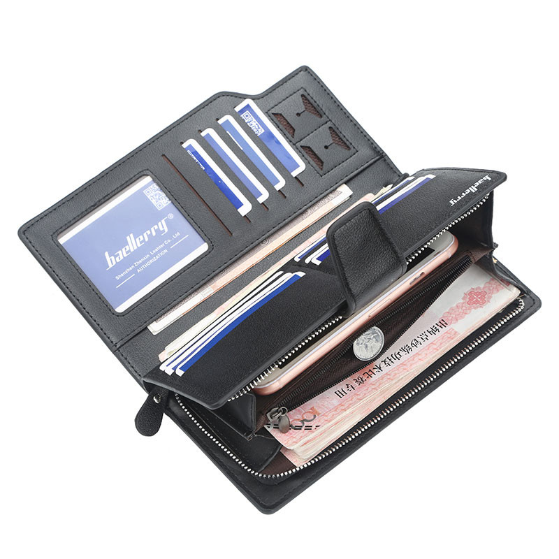 „Baellerry“ vyriškos piniginės, ilgos, aukštos kokybės kortelių laikiklis, vyriškas piniginės užtrauktukas, didelės talpos prekės ženklo PU odinė piniginė vyrams