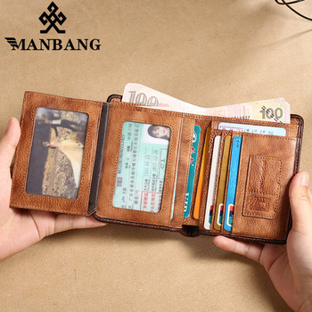 ManBang Мъжки портфейли от кожа Мъжки портфейл Кредитни визитки Ретро кафяви кожени портфейли Висококачествени портмонета