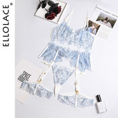 Ellolace Csipke Szexi Fehérnemű Erotikus Fehérnemű Hímzés Átlátszó Melltartó és G-Strings Harisnyakötők Rövid készletek Fehérnemű szett