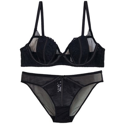 Seksikas pooltassiga bralette õõnesvõrgust pitsist satiinist rasketööstuse pehmest terasest rõngaspesu aluspüksid õhuke aluspesu komplekt rinnahoidja kate